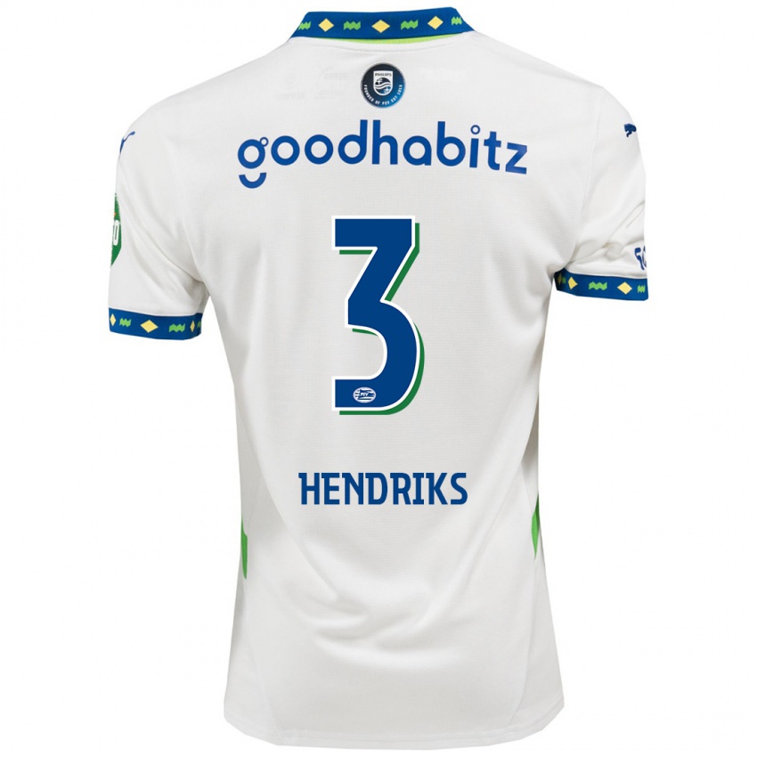 Niño Camiseta Gwyneth Hendriks #3 Blanco Azul Oscuro Equipación Tercera 2024/25 La Camisa