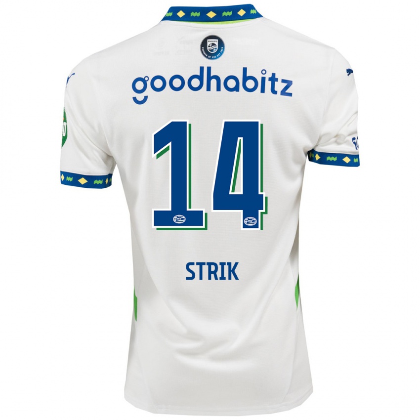 Niño Camiseta Laura Strik #14 Blanco Azul Oscuro Equipación Tercera 2024/25 La Camisa