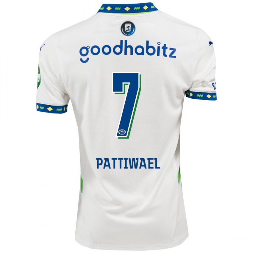 Niño Camiseta Naomi Pattiwael #7 Blanco Azul Oscuro Equipación Tercera 2024/25 La Camisa