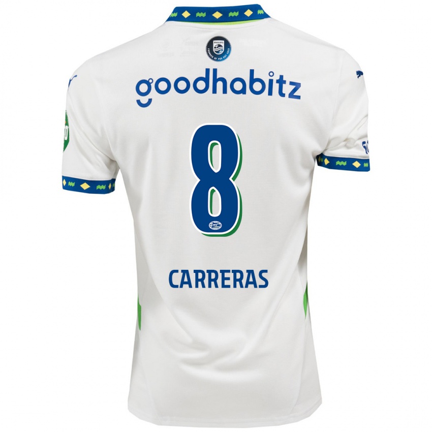 Niño Camiseta Georgina Carreras #8 Blanco Azul Oscuro Equipación Tercera 2024/25 La Camisa