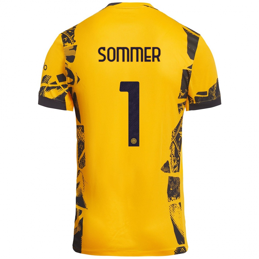 Niño Camiseta Yann Sommer #1 Dorado Negro Equipación Tercera 2024/25 La Camisa