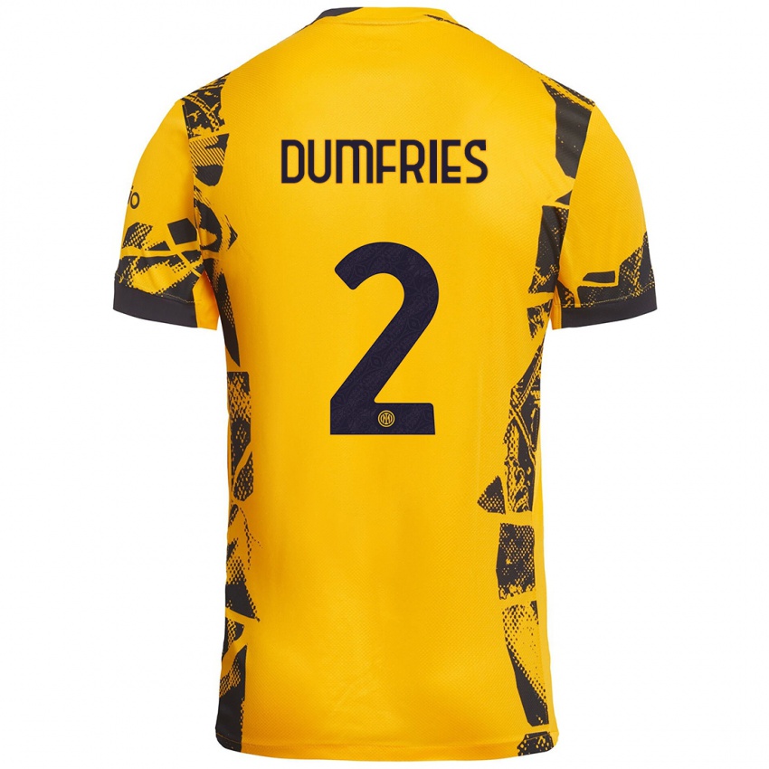 Niño Camiseta Denzel Dumfries #2 Dorado Negro Equipación Tercera 2024/25 La Camisa