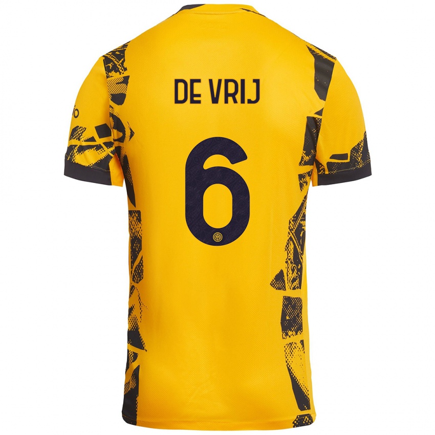 Niño Camiseta Stefan De Vrij #6 Dorado Negro Equipación Tercera 2024/25 La Camisa