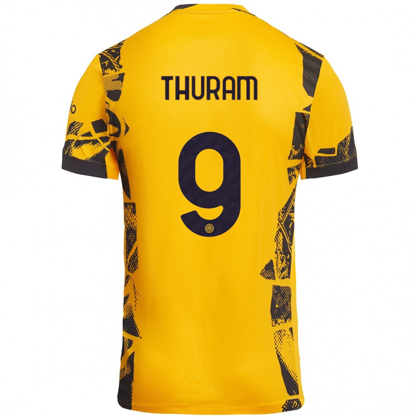 Niño Camiseta Marcus Thuram #9 Dorado Negro Equipación Tercera 2024/25 La Camisa