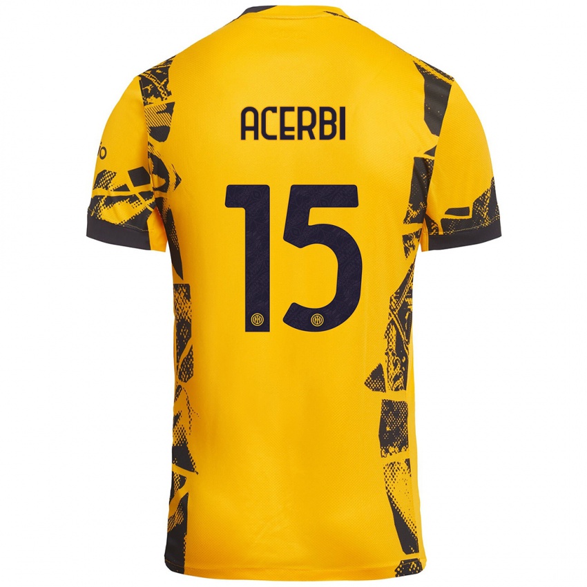 Niño Camiseta Francesco Acerbi #15 Dorado Negro Equipación Tercera 2024/25 La Camisa