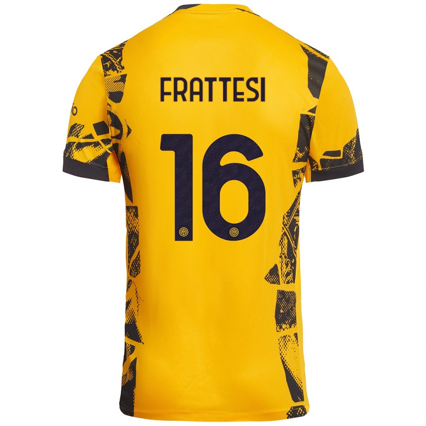 Niño Camiseta Davide Frattesi #16 Dorado Negro Equipación Tercera 2024/25 La Camisa