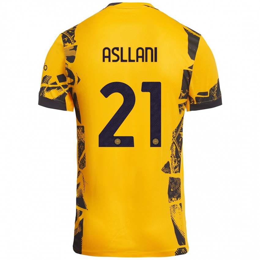 Niño Camiseta Kristjan Asllani #21 Dorado Negro Equipación Tercera 2024/25 La Camisa