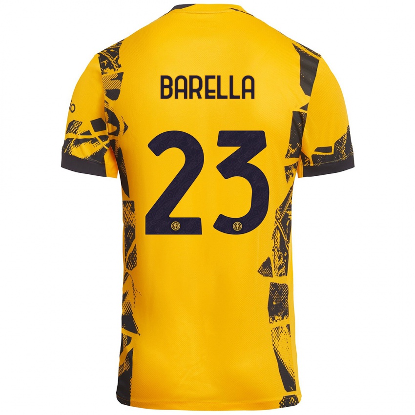 Niño Camiseta Nicolò Barella #23 Dorado Negro Equipación Tercera 2024/25 La Camisa