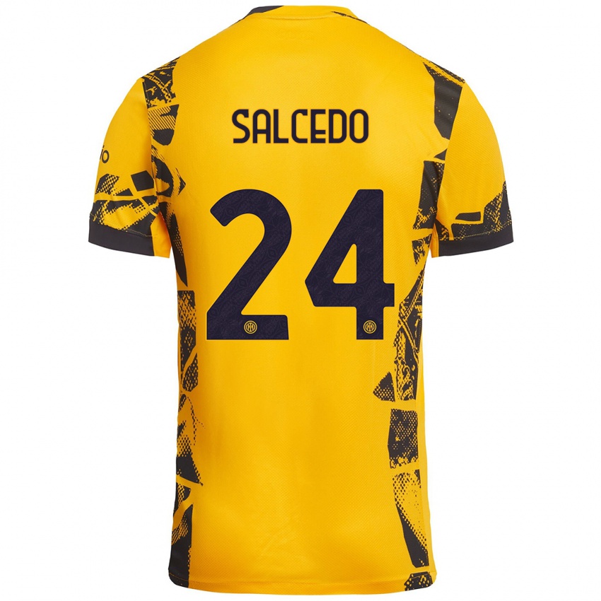 Niño Camiseta Eddie Salcedo #24 Dorado Negro Equipación Tercera 2024/25 La Camisa