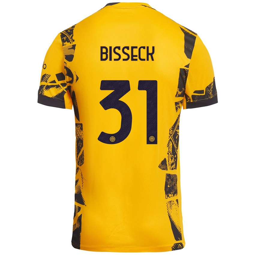 Niño Camiseta Yann Bisseck #31 Dorado Negro Equipación Tercera 2024/25 La Camisa