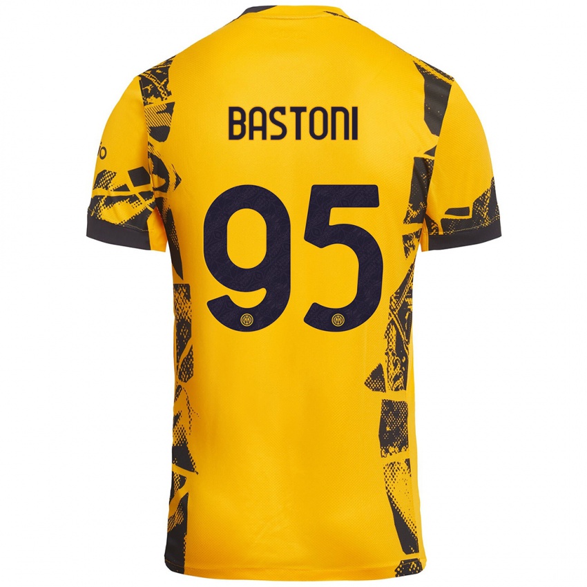 Niño Camiseta Alessandro Bastoni #95 Dorado Negro Equipación Tercera 2024/25 La Camisa