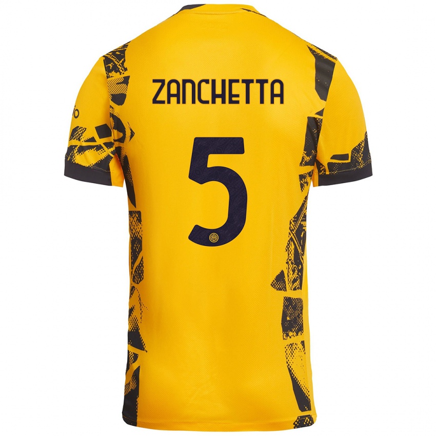 Niño Camiseta Mattia Zanchetta #5 Dorado Negro Equipación Tercera 2024/25 La Camisa