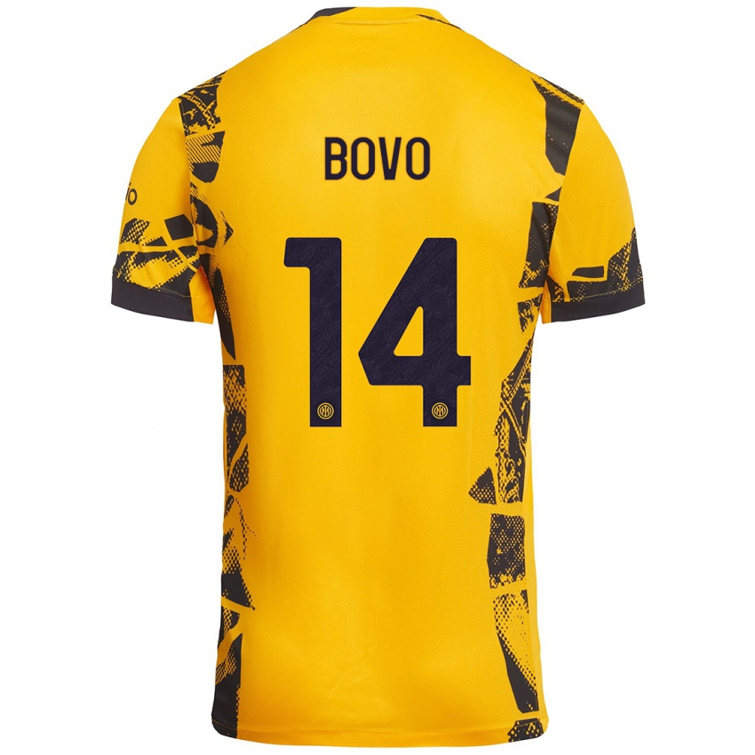 Niño Camiseta Leonardo Bovo #14 Dorado Negro Equipación Tercera 2024/25 La Camisa