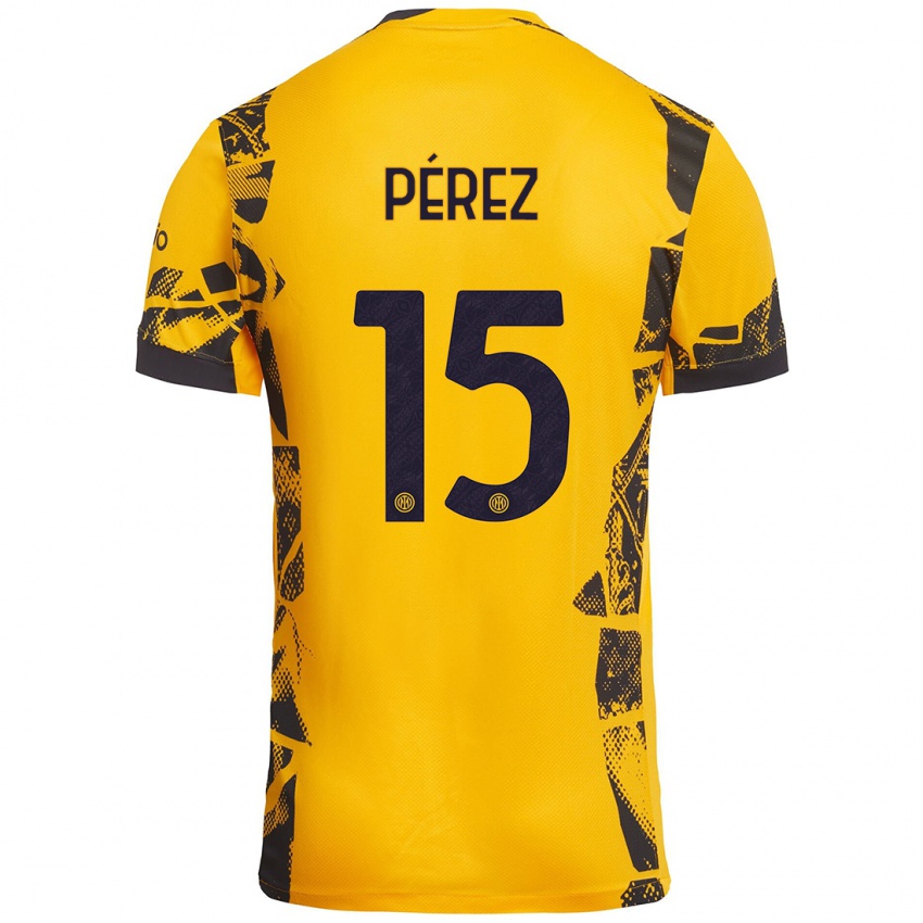 Niño Camiseta Álex Pérez #15 Dorado Negro Equipación Tercera 2024/25 La Camisa