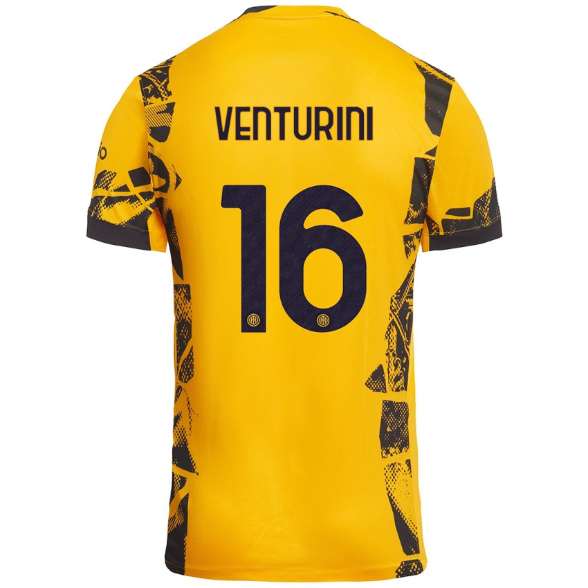 Niño Camiseta Matteo Venturini #16 Dorado Negro Equipación Tercera 2024/25 La Camisa