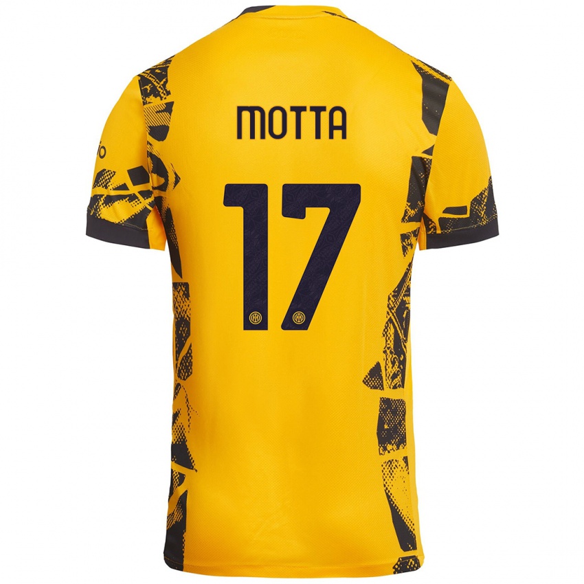 Niño Camiseta Matteo Motta #17 Dorado Negro Equipación Tercera 2024/25 La Camisa