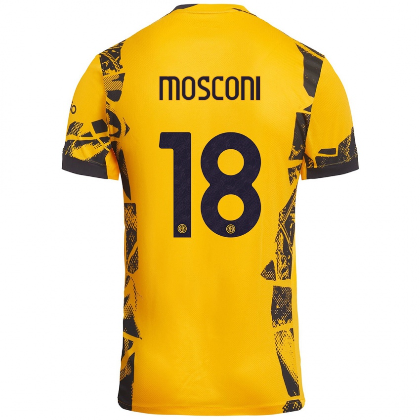 Niño Camiseta Mattia Mosconi #18 Dorado Negro Equipación Tercera 2024/25 La Camisa