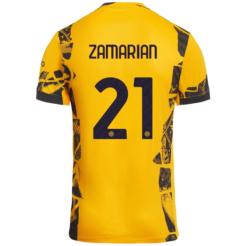 Niño Camiseta Matteo Zamarian #21 Dorado Negro Equipación Tercera 2024/25 La Camisa