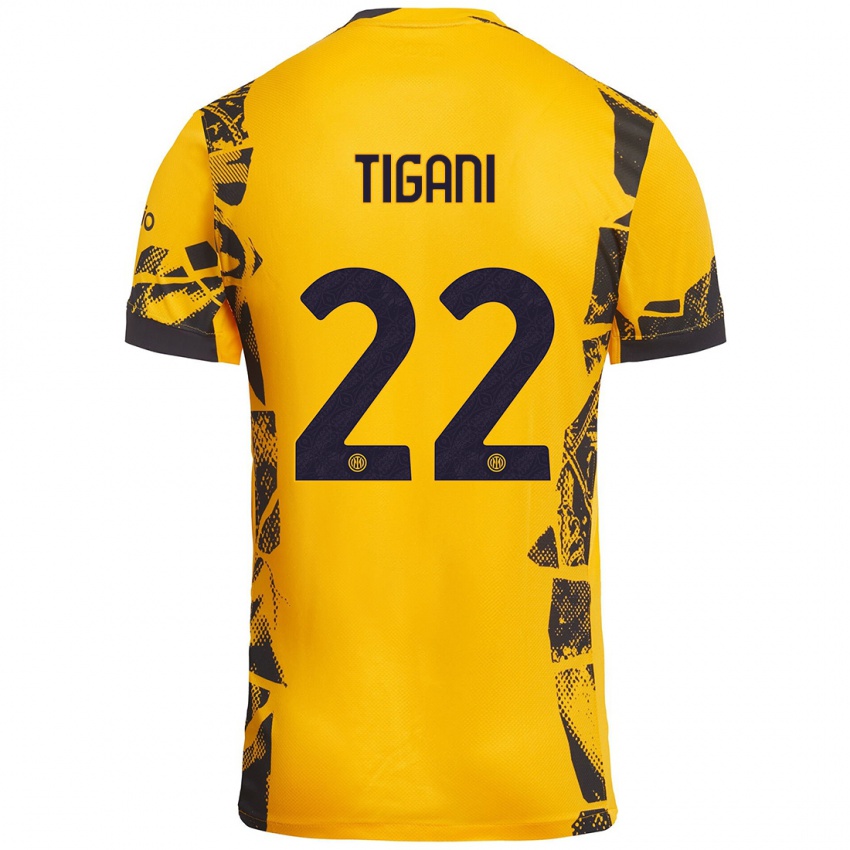 Niño Camiseta Edoardo Tigani #22 Dorado Negro Equipación Tercera 2024/25 La Camisa