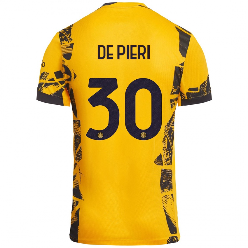 Niño Camiseta Giacomo De Pieri #30 Dorado Negro Equipación Tercera 2024/25 La Camisa