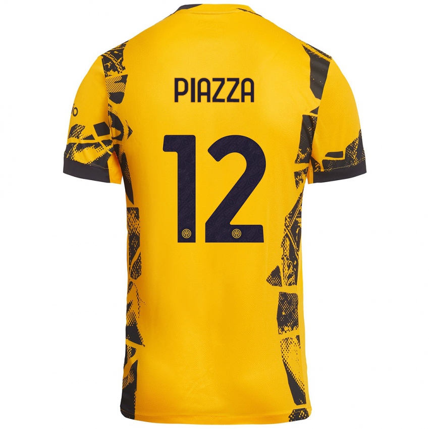 Niño Camiseta Alessia Piazza #12 Dorado Negro Equipación Tercera 2024/25 La Camisa