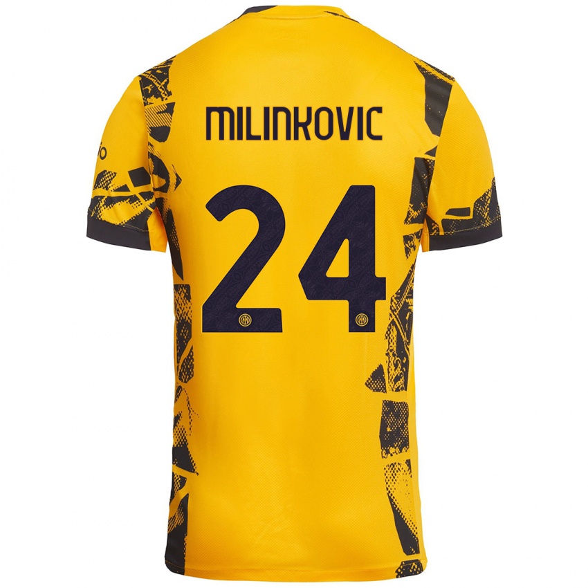 Niño Camiseta Marija Milinković #24 Dorado Negro Equipación Tercera 2024/25 La Camisa