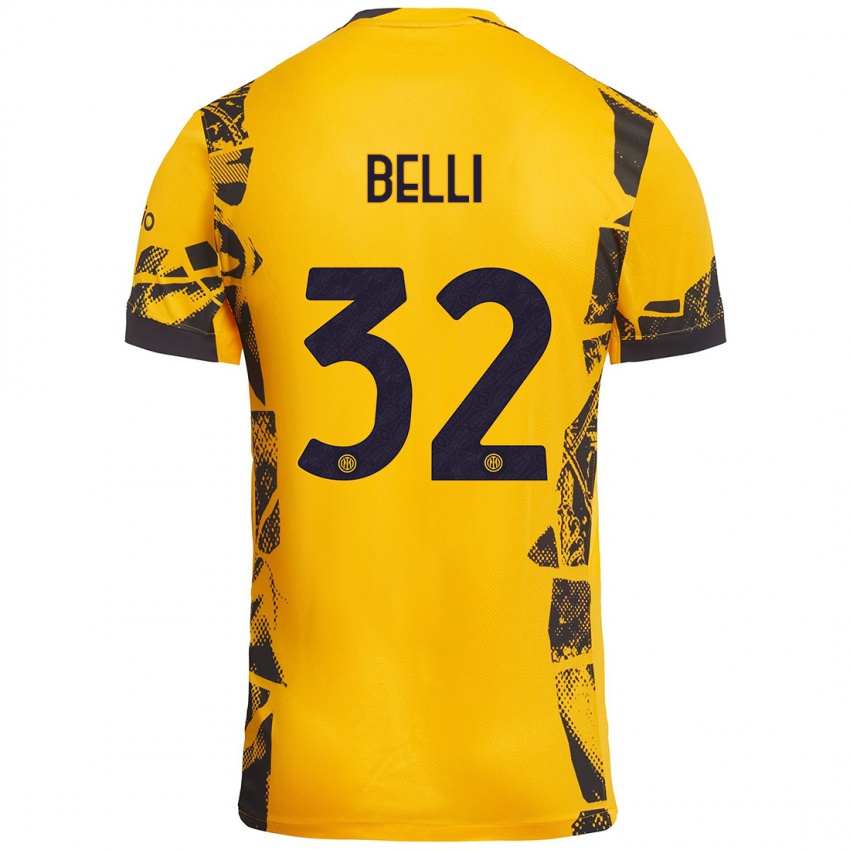 Niño Camiseta Elena Belli #32 Dorado Negro Equipación Tercera 2024/25 La Camisa