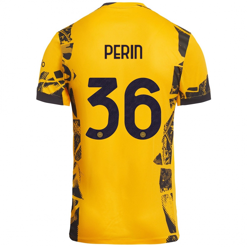 Niño Camiseta Nicolo Perin #36 Dorado Negro Equipación Tercera 2024/25 La Camisa