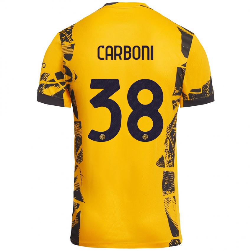 Niño Camiseta Valentin Carboni #38 Dorado Negro Equipación Tercera 2024/25 La Camisa