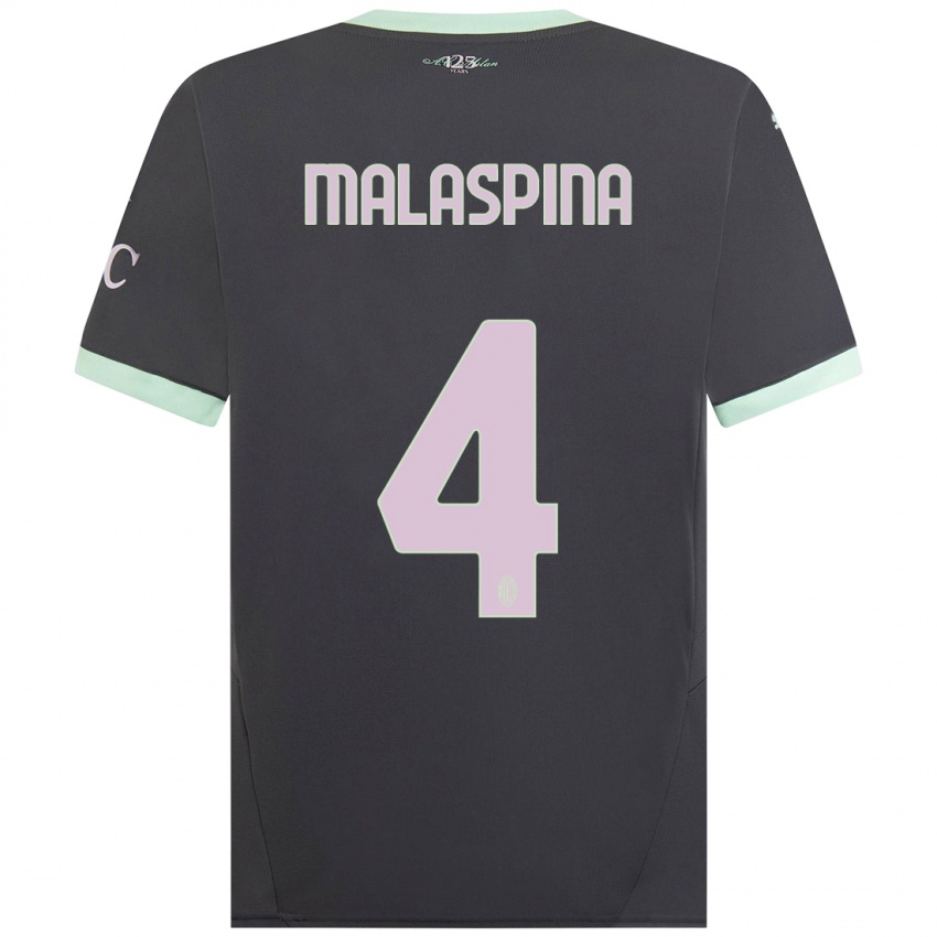 Niño Camiseta Mattia Malaspina #4 Gris Equipación Tercera 2024/25 La Camisa