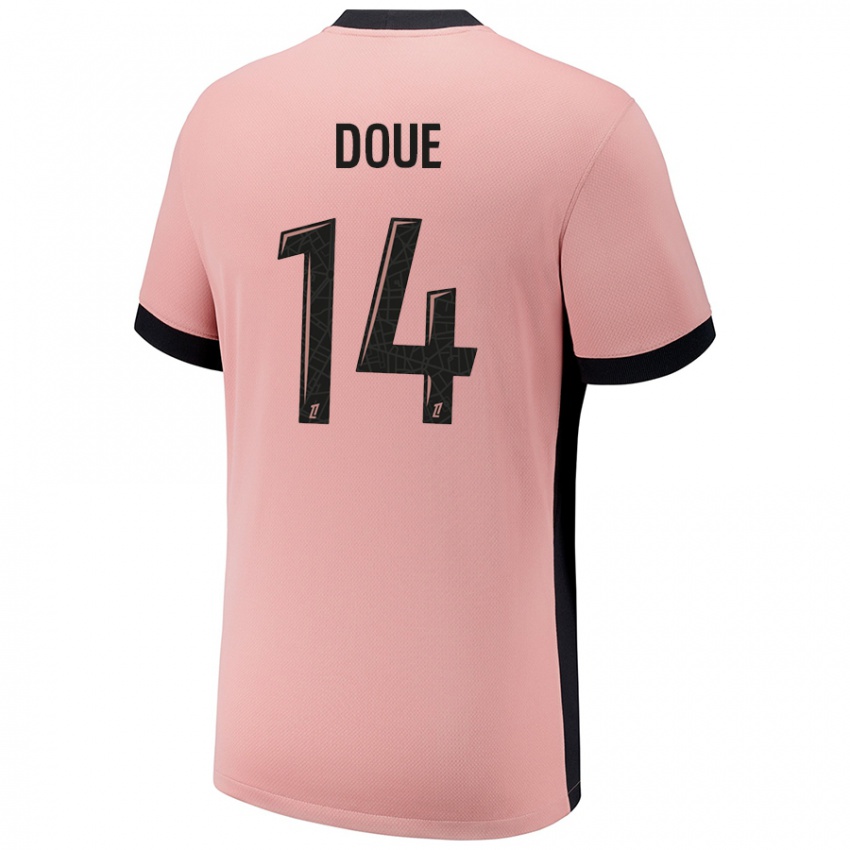 Niño Camiseta Désiré Doué #14 Rosa Óxido Equipación Tercera 2024/25 La Camisa