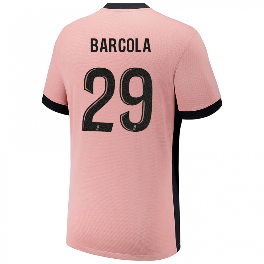 Niño Camiseta Bradley Barcola #29 Rosa Óxido Equipación Tercera 2024/25 La Camisa