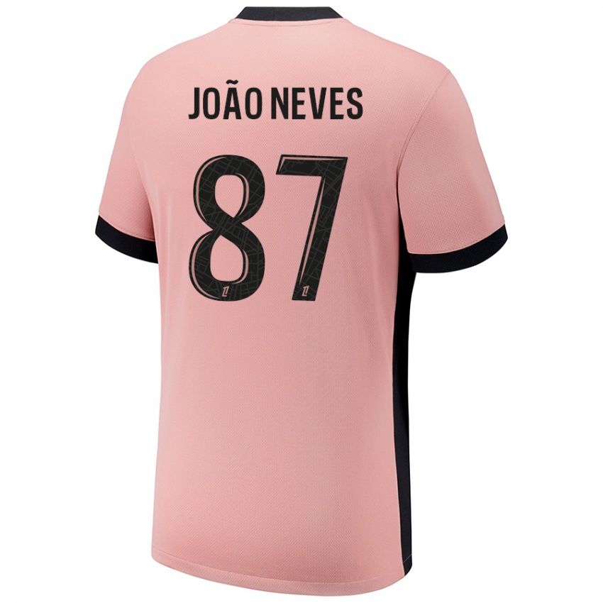 Niño Camiseta João Neves #87 Rosa Óxido Equipación Tercera 2024/25 La Camisa