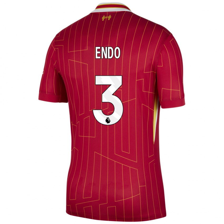 Hombre Camiseta Wataru Endo #3 Rojo Amarillo Blanco 1ª Equipación 2024/25 La Camisa