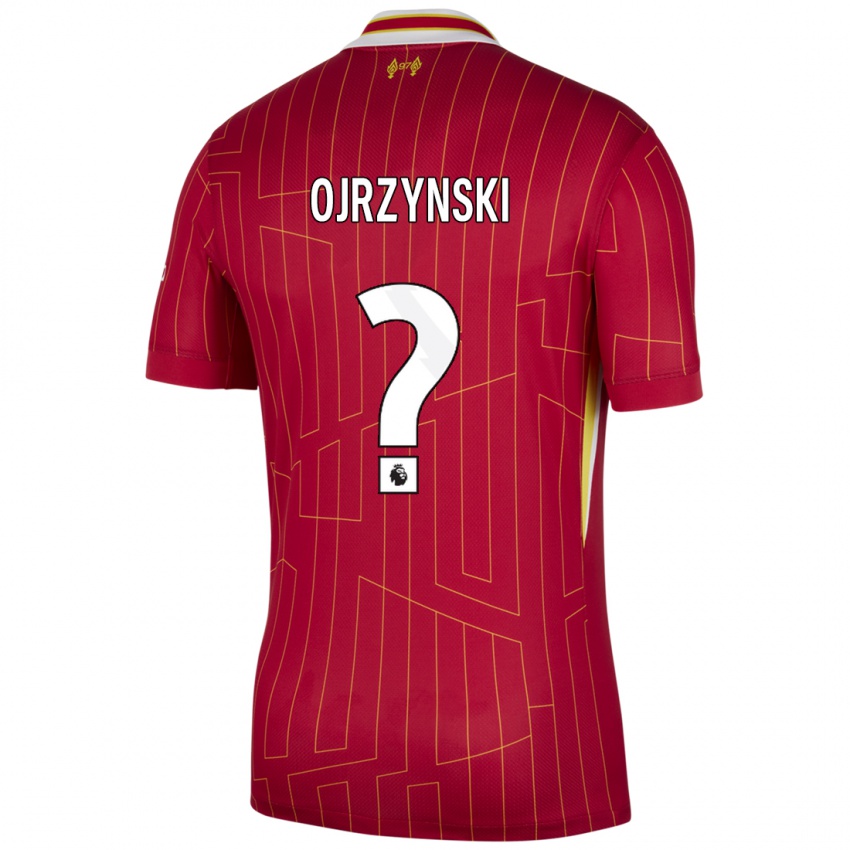 Hombre Camiseta Jakub Ojrzynski #0 Rojo Amarillo Blanco 1ª Equipación 2024/25 La Camisa