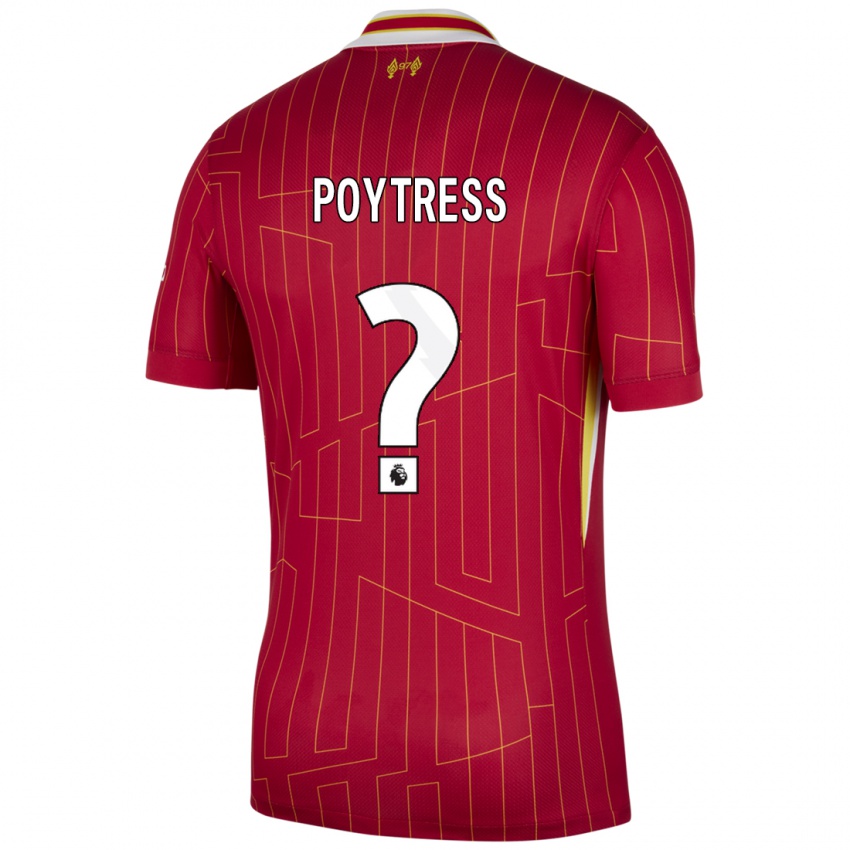 Hombre Camiseta Jacob Poytress #0 Rojo Amarillo Blanco 1ª Equipación 2024/25 La Camisa