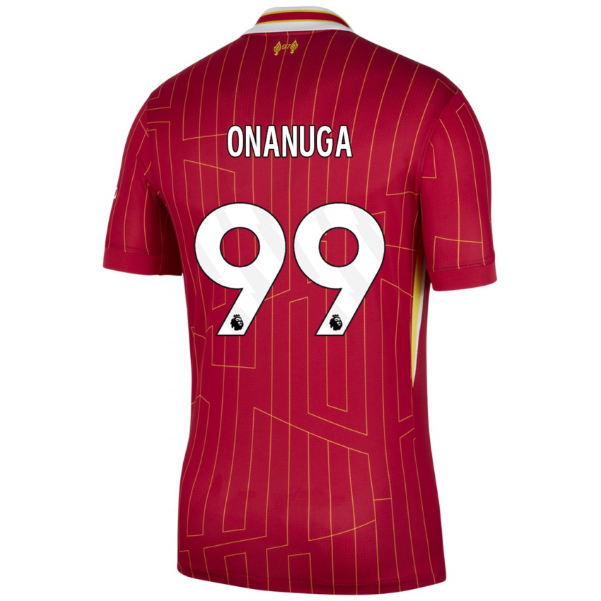 Hombre Camiseta Fola Onanuga #99 Rojo Amarillo Blanco 1ª Equipación 2024/25 La Camisa