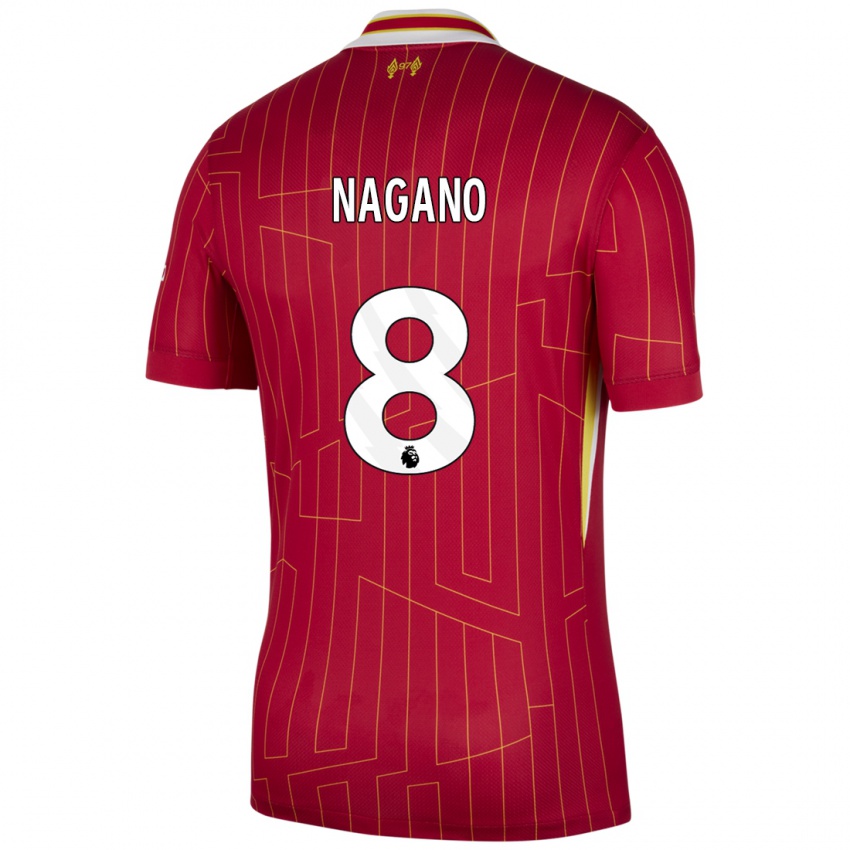 Hombre Camiseta Fūka Nagano #8 Rojo Amarillo Blanco 1ª Equipación 2024/25 La Camisa