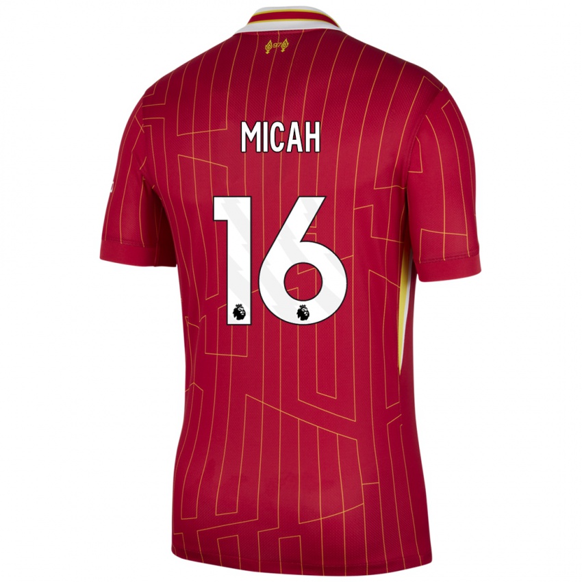 Hombre Camiseta Teagan Micah #16 Rojo Amarillo Blanco 1ª Equipación 2024/25 La Camisa