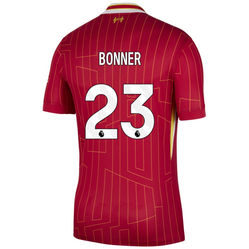 Hombre Camiseta Gemma Bonner #23 Rojo Amarillo Blanco 1ª Equipación 2024/25 La Camisa