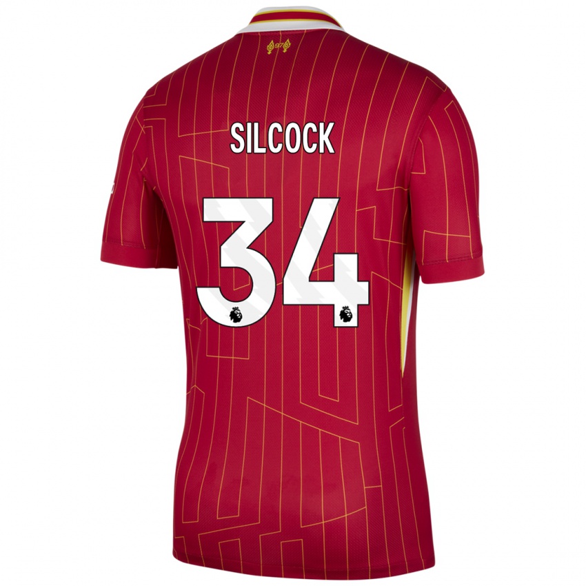 Hombre Camiseta Hannah Silcock #34 Rojo Amarillo Blanco 1ª Equipación 2024/25 La Camisa