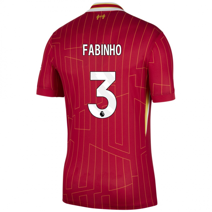 Hombre Camiseta Fabinho #3 Rojo Amarillo Blanco 1ª Equipación 2024/25 La Camisa