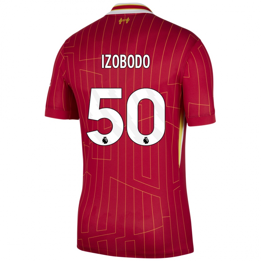 Hombre Camiseta Elijah Izobodo John #50 Rojo Amarillo Blanco 1ª Equipación 2024/25 La Camisa