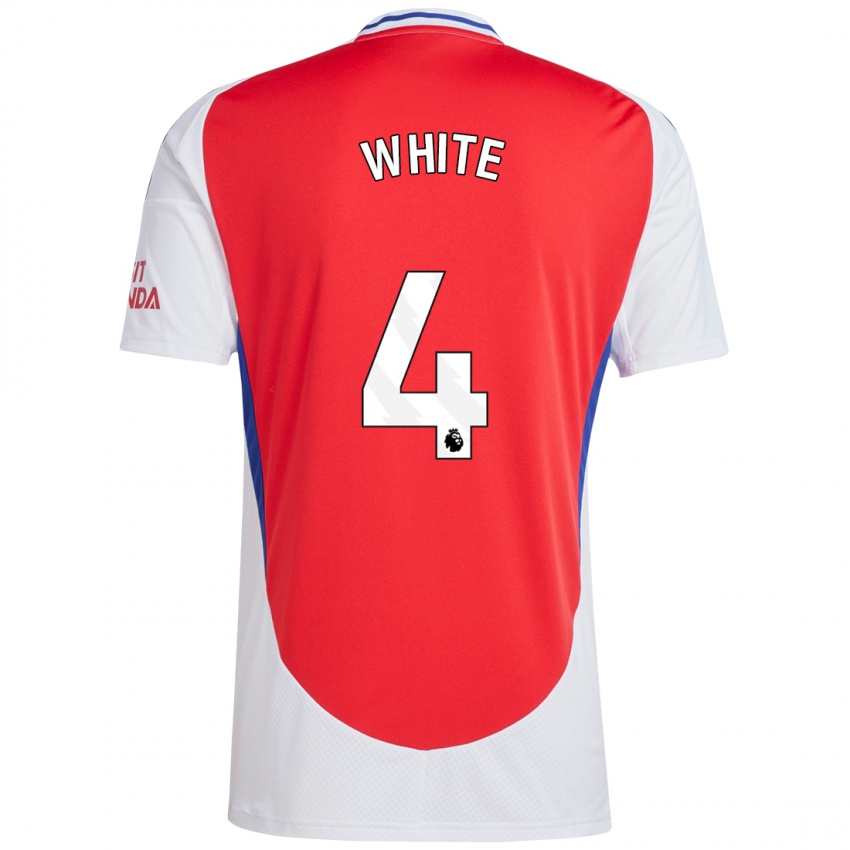 Hombre Camiseta Ben White #4 Rojo Blanco 1ª Equipación 2024/25 La Camisa