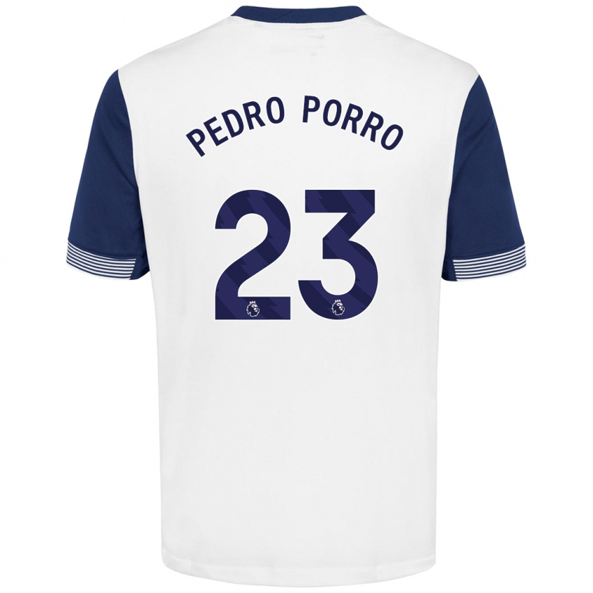 Hombre Camiseta Pedro Porro #23 Blanco Azul 1ª Equipación 2024/25 La Camisa