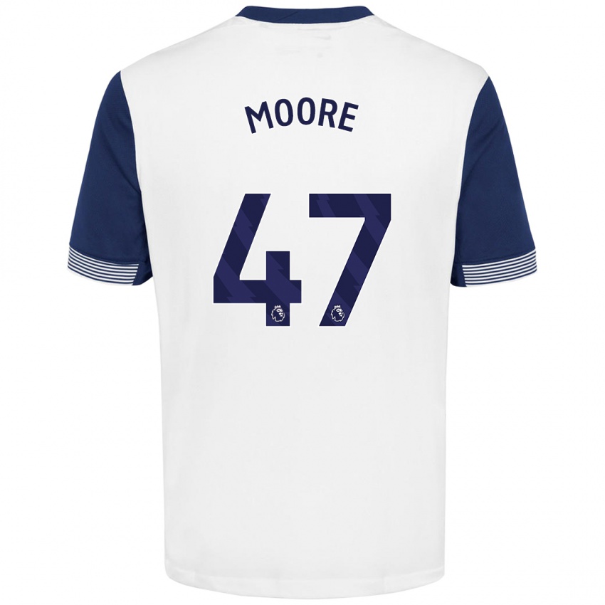 Hombre Camiseta Mikey Moore #47 Blanco Azul 1ª Equipación 2024/25 La Camisa