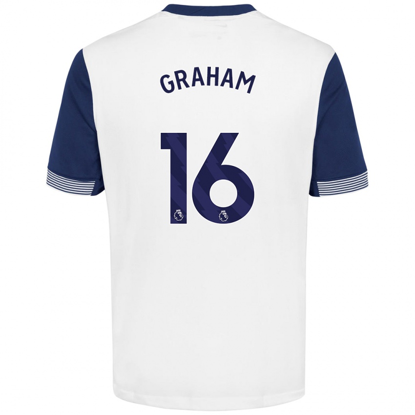 Hombre Camiseta Kit Graham #16 Blanco Azul 1ª Equipación 2024/25 La Camisa