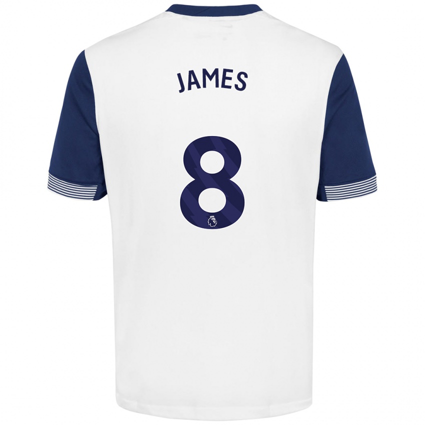 Hombre Camiseta Angharad James #8 Blanco Azul 1ª Equipación 2024/25 La Camisa