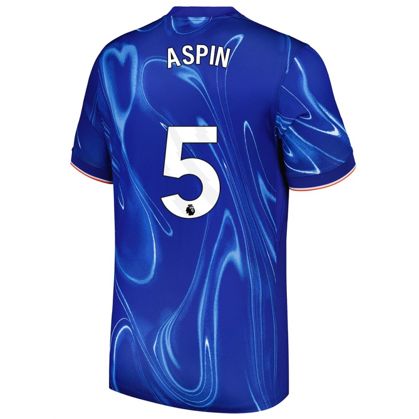 Hombre Camiseta Brooke Aspin #5 Azul Blanco 1ª Equipación 2024/25 La Camisa