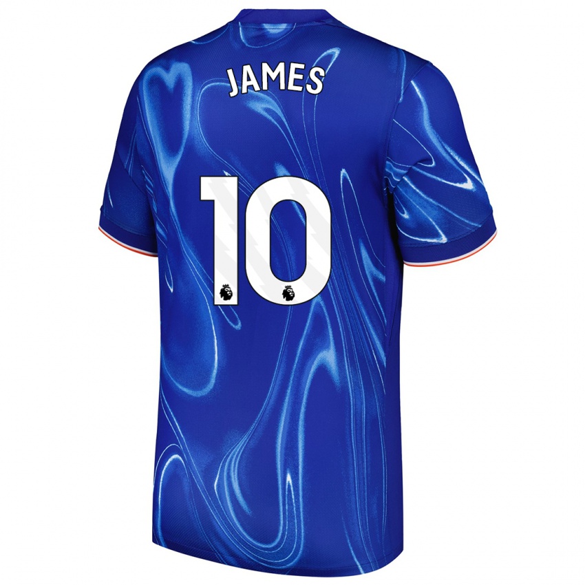 Hombre Camiseta Lauren James #10 Azul Blanco 1ª Equipación 2024/25 La Camisa